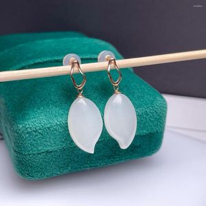 Dangle Earrings SHILOVEM 18k Yellow Gold Real Natural White Jasper Drop Fine Jewelry Women Wedding Gift 10 7mm Myme10176625hby