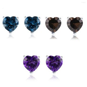 Stud Earrings BOEYCJR 925 Silver Heart Cut 8x8mm Natural Colorful Gemstone Topaz Amethyst Citrine For Women Gift