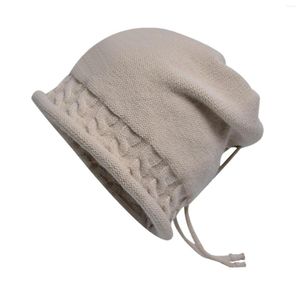 Berets Women Winter Pullover Knitting Pile Cap Drawstring Crimp Thermal Big Head Enclosure Ear Cold Hat Holder Car Three