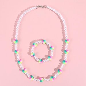 Collana orecchini set cartoni animati colorati braccialetti a cuore acrilico maglione per bambini carino per regali per ragazze gioielli per bambini per bambini