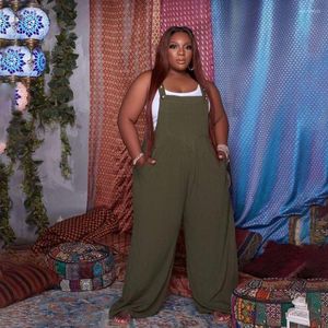 Byxor plus size kvinnor 5xl rompers ärmlös pocket jumpsuit mode club en bit outfit 2023 sommar lady wide ben pant grossist