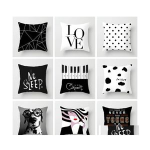 Pillow Case Black White Printing Pillowcase Wholesale Household Sofa Office Chair Er Comfortable Geometry Printed Cushion Drop Deliv Dhk5Z