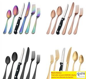Matte Black Silverware Set With Steak Knives Stainless Steel Flatware Cutlery kits Service For 4pcs Hand Wash Recommended