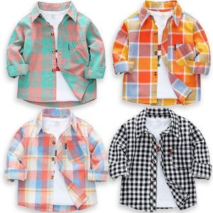 Camicie per bambini Camicia a quadri a maniche lunghe per ragazzi del bambino Per la primavera Autunno Abbigliamento per bambini Magliette casual in cotone 24M 11Y 230106