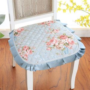 Pillow Nordic Style Rose Flowers Pattern Seat Office Household Solid Wood Dining Chair Lace U-shaped Anti-slip Pad