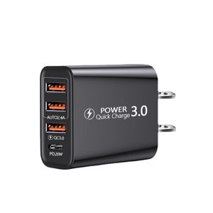 Caricabatteria da viaggio 3 porte USB e adattatore di alimentazione da parete PD QC3.0 di tipo C Carica rapida 5V 2.4A Caricabatterie da casa con presa EU EU Caricabatterie per Huawei Samsung Galaxy Note Tablet LG