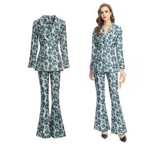Женские женские брюки дизайнер вдохновленные женщины Осень Блейзер Панты Высококачественный цветочный принт Suitset Fashion 230105