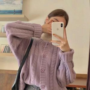 Women's Knits & Tees 2023 Spring Casual Women Sweater Vintage Purple Twist Cardigan Female Pull Blouse Clothes Fashion Loose Knit Coat Mujer