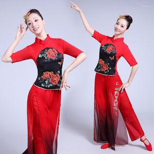 Traje chinês antigo, traje chinês hanfu yangge roupas de performance roupas fãs de dança quadrada uniforme da cintura feminina