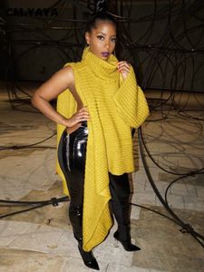 メンズセーターcm yayaエレガント女性冬の秋のストリートウェア1枚の長袖の非対称黄色のタートルネックインプルオーバーセータージャンパー230105