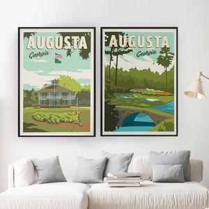 Obrazy Augusta Zdjęcia Georgia Golf Minimalistyczna retro podróż giclee plakat drukuj na płótnie malarstwo nordyckie salon ścienna dekoracje 230105