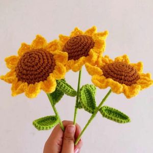 Decorative Flowers Hand-Knitted Sunflower Handmade Crochet Finished Knitted Flower Wedding Gift