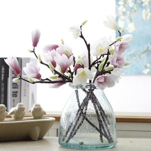 Decorative Flowers Artificial Flower 3D Printing 3 Head Small Magnolia Silk Fabric Fake Home Decoration Wedding Decor
