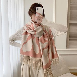 Halsdukar 2023 Autumn Winter Cashmere som Warm Thicked Women's Scarf Long Air Conditioner Golden Filiales and Leaves Tassel Shawl