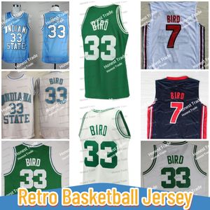 33 Larry Bird Retro Basketball Jersey Indiana State Sycamores 1992 Equipo de baloncesto 7 Bird Blue White Green Throwback Mens Stitched Jerseys NCAA