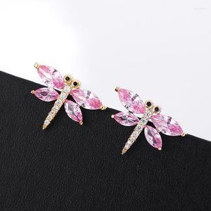 Studörhängen Cytheria Luxury Delicate Pink Crystal Rhinestone Dragonfly for Women Party Jewets Gifts