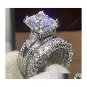 Wedding Rings Choucong Brand Vintage Jewelry 925 Sterling Sier Couple Princess Cut Large Topaz Eiffel Tower Women Bridal Ring Drop De Dhsm6