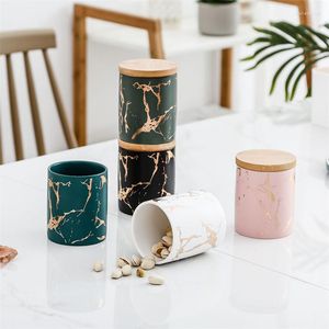 Storage Bottles Nordic Marbling Sealed Tea Caddy Ceramic Jar Spice Tank Coffee Can Kitchen Organizer Food Container Bottle With Lid