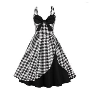 Casual Dresses 1950s Pinup Vintage Style Plaid High Waist Dress Women Bow V-Neck 95% Cotton A Line Retro Party Outfits VD2990