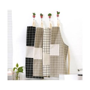 Aventais de aventais de avental xadrez de avental com mangas mulheres macias de cozinha caseira