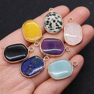 Pendant Necklaces Natural Stone Aura Oval 16x25mm Metal Edge Lapis Lazuli Speckled Jewelry DIY Making Earrings Necklace Accessories