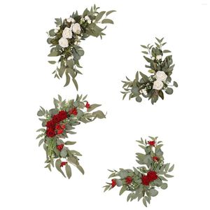 Flores decorativas 2 peças 2 peças Rosa artificial rústica rosa e gesso de casamento arco para decoração da porta da frente da arbor