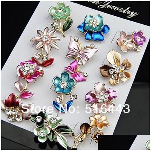 Pins Brooches Charms 24Pcs18K Gold Plated Enamel Anniversary Women Flower Wholesale Jewelry Lots A634 Drop Delivery Dhdpc