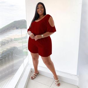 Pantaloni Plus Size Women Solid Jumpsuit Off Shoulder One Piece Outfit 2023 Summer Fashion Pantaloni larghi Sexy Lady House Wear all'ingrosso