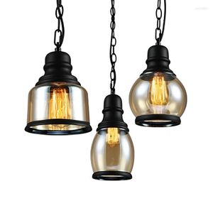 Pendant Lamps With 110V/ 220V Bulb Amber Glass Lamp Loft Light For Dinning Restaurant Bar Bed Room Kitchen Home Decor 3 Style