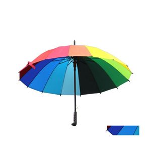 Umbrellas Rainbow Umbrella Women 16K Rainproof Windproof Long Handle Strong Frame Waterproof Large Colorf Dh1371 Drop Delivery Home Dhsvg