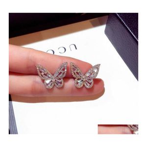 Stud 2021 Women Fashion Jewelry 925 Sterling Sier Princess Cut Sweet Cute White Topaz Cz Diamond Ins Wedding Butterfly Earring Drop Dhxln