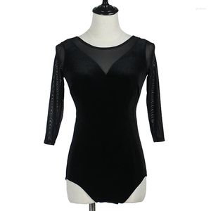 Bühnenkleidung Ballett Tänze Praxis Schwarz Trikot Langarm Kleidung Frauen Dame Sexy Leistung Mesh Garn Tops DWY766