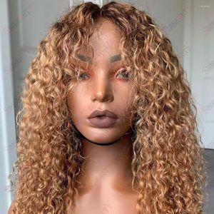 Ombre brązowy miód blondynka 13x6 koronkowa peruka przednia głęboka kręcone peruki ludzkie ludzkie włosy Pre Stucked Brazylian Remy 360 Frontal