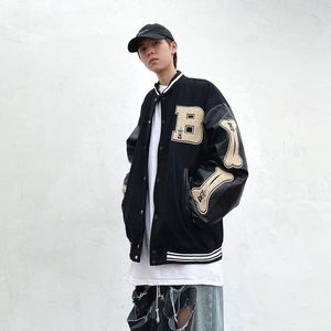 Herrjackor 2023Patchwork Jacket Men baseball Autumn High Street Hip-Hop Style Casual Loose Fashion Eesthetic Streetwear Trend