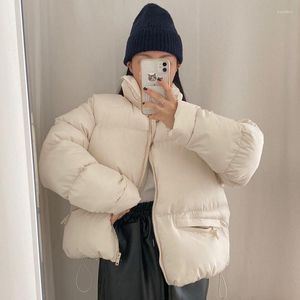 Women's Down ZCSMLL Winter Retro Stand-up Collar Zipper Bread Clothes Loose Hand Stuffed Cotton Thickened Warm Short Jacket Women