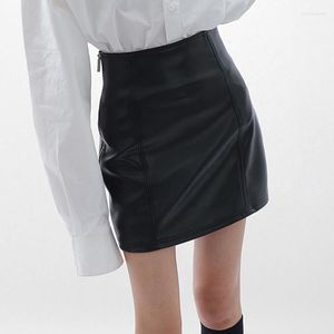 Skirts Black Leather Skirt High Waist Slim A-line Autumn And Winter 2023 With Boots Hip Wrap