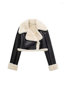 Women's Fur Women Fashion Thick Warm Faux Shearling Crop Jacket Coat Vintage Long Sleeve Front Zipper Female Outerwear Chic Tops