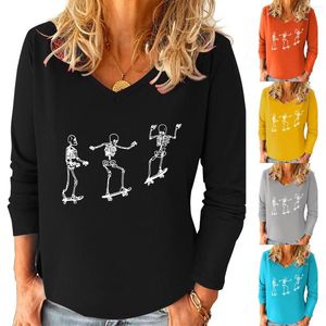 Men's T Shirts Women's Casual Fashion Loose V-neck Halloween Pumpkin Long Sleeve Tops Women Men Streetwear Plus Size