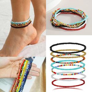 Anklets Women Boho Handmade Beaded Stretch Seed Beads Ankle Bracelets Glass Bead Bracelet Summer Surf Waterproof Jewelry