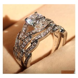 Band Rings Wholesale Genuine 2Ct Topaz Diamonique Cz 10Kt White Gold Filled Gf Simated Diamond Engagement Wedding Ring Set Sz Drop D Dhvmc