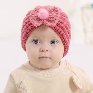 Şapkalar çocuklar örme yün bebek şapka bebek toddler bowknot pompom korunma çocuk erkek kızlar kış sıcak kaput biyaz