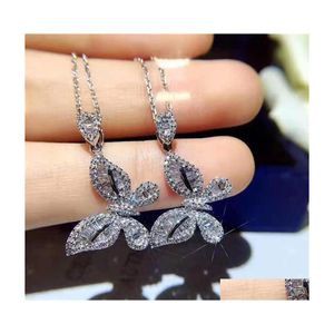 Anhänger Halsketten Ins Schmetterling Frische Einfache Modeschmuck 925 Sterling Silber Princess Cut Weißer Topas CZ Diamant Edelsteine Clavicle Dhnry