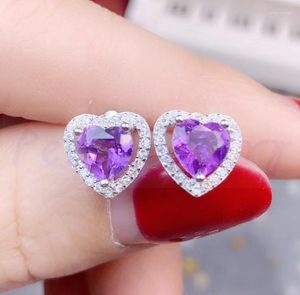 Brincos de garanhão por jóias naturais real ametyst love coração brinco 925 prata esterlina fina 1.3ct 2pcs gems s94302