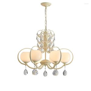Chandeliers White Living Room Crystal Chandelier French Suspension Luminaire Ins Cream Style Bedroom Dining Children's Flower Lamp