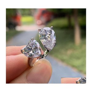 Br￶llopsringar Enkel modering Sparkling Luxury Jewelry 925 Sterling Sier Water Drop White Topaz Cz Diamond Open Justerbara kvinnor DHGTO