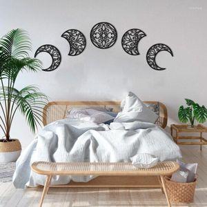 Estatuetas decorativas 5pcs fase de lua na parede pendurada decoração de quarto de madeira acima da cama idéias de cabeceira diy lb