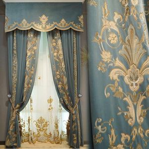 Curtain Custom Curtains High-quality French Flannel Embroidered Velvet Thick Duplex Blue Cloth Blackout Tulle Valance Drape C128