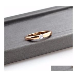 Anéis de casamento Moda coreana cor de ouro rosa aço inoxidável para mulheres anel de presente com cristal feminino jóias da moda entrega dhfst