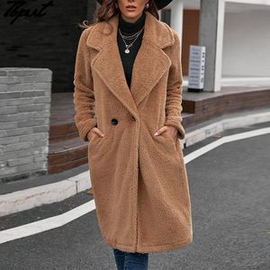 Damen Wollmischungen Damen Kunstfell Lange Mäntel 2023 Herbst Winter Weich Warm Plüsch Verdickt Teddy Jacken Damen Stilvoll Elegant Lose Oberbekleidung