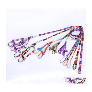 Dog Collars Leashes Wholesale Animals Supplies Accessories Printing Nylon Adjustable Pet Leash Puppy Cat Necklace Rope Tie Collar Dhrsx